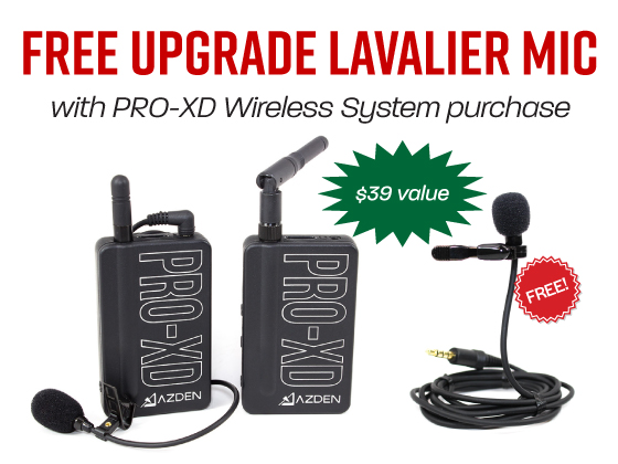 Free upgrade lavalier mic with PRO-XD wireless system purchase. $39 value.